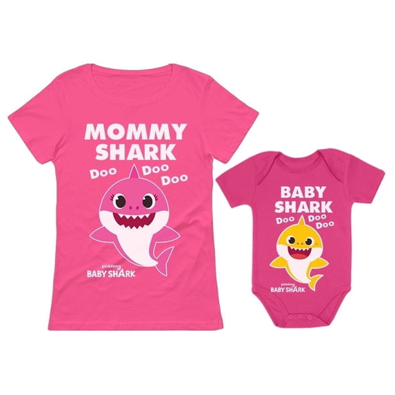 Matching Baby Shark Shirts for Mommy Baby Set For Mother and Baby Outfits Gift Mommy Pink Small / Baby Wow pink 6M (3-6M)