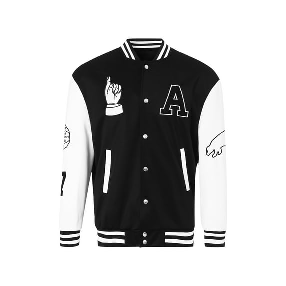 Matching Baseball Jackets for Couples, Embroidery Stand Neck Long Sleeves Snaps Varsity Bomber Jacket, Blue/Green/Black
