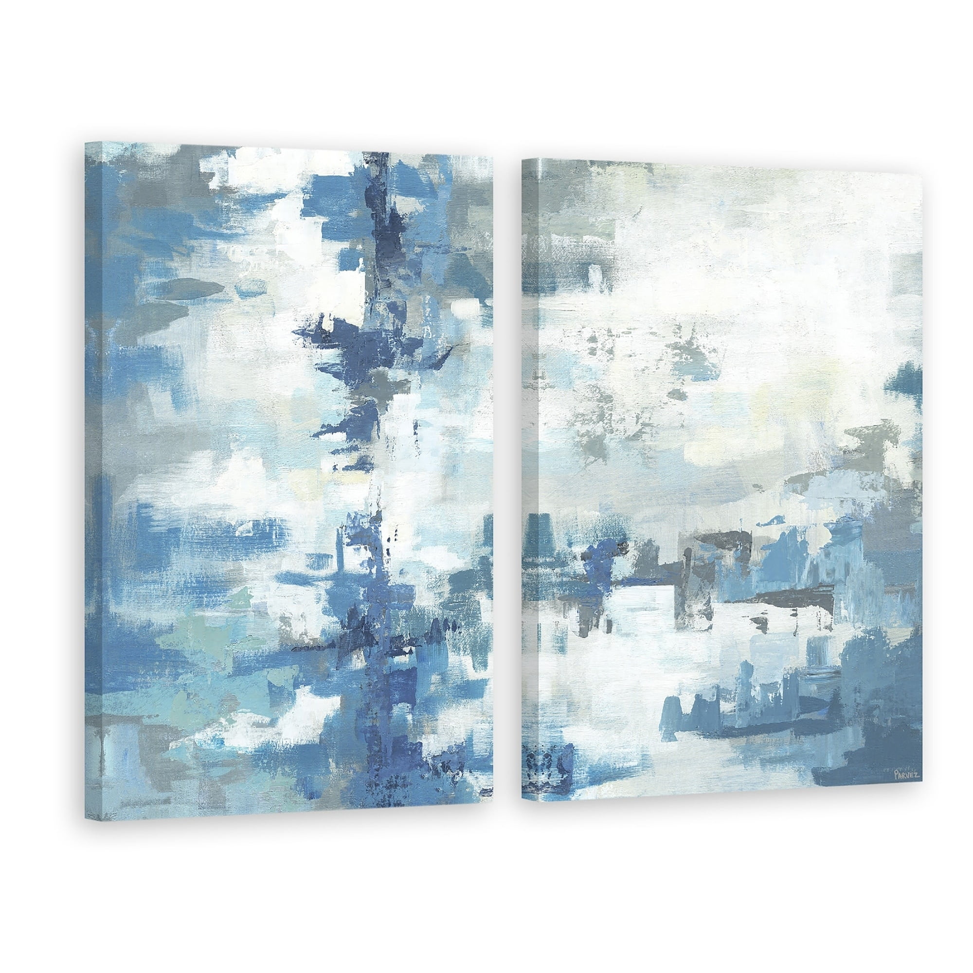 Matching Blue and White Abstract Canvas Diptych