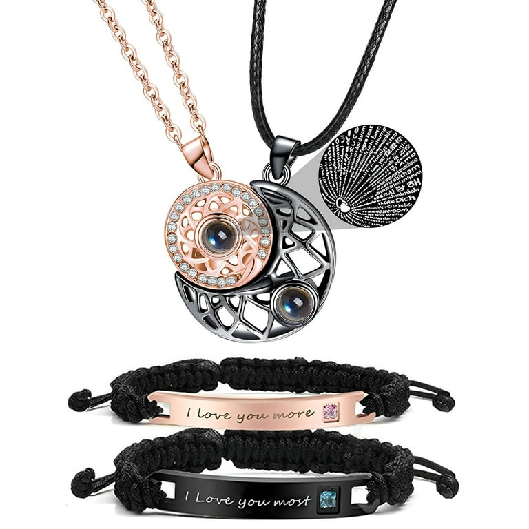 Sun&moon 100 languages i love sale you projection bff couples necklace
