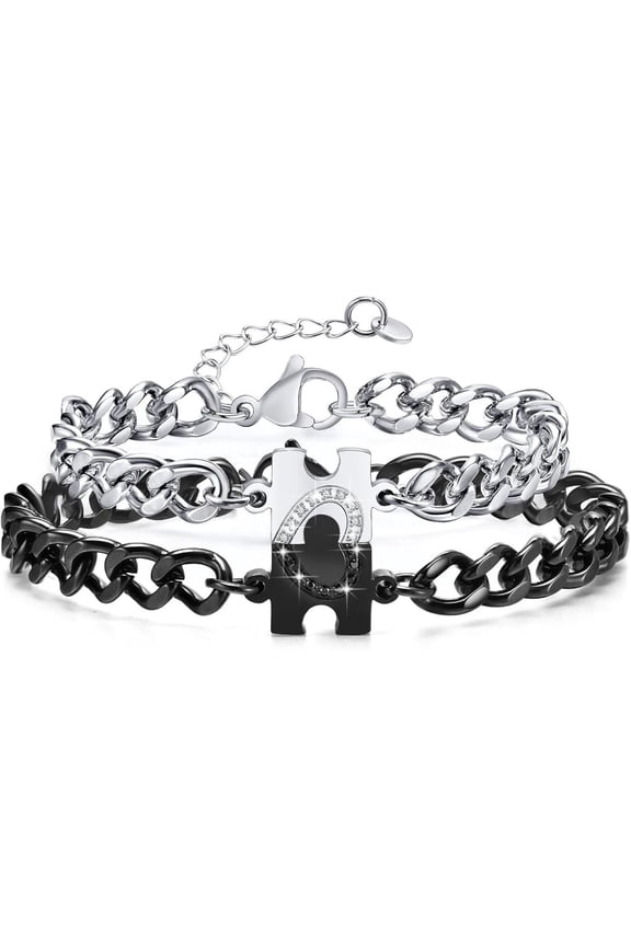 Matching Bracelets for Couples : Long Distance Relationship Gifts Puzzle Heart Stainless Steel Bracelets for Women Men His Hers Bracelets Set for Bf gf Husband Wife Friends Anniversary Promise Gift