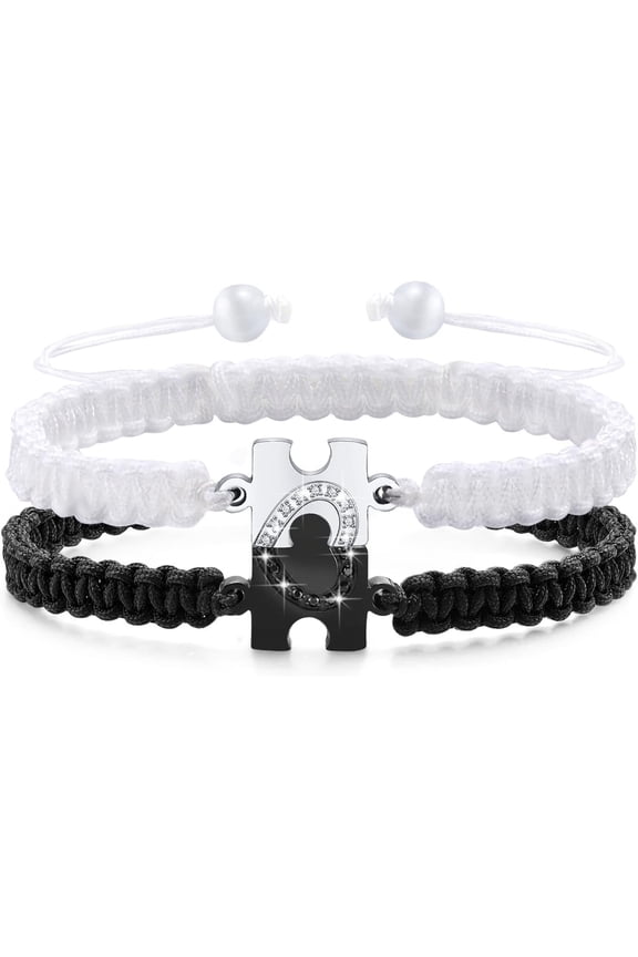 Matching Bracelets for Couples : Long Distance Relationship Gifts Puzzle Heart Stainless Steel Bracelets for Women Men His Hers Bracelets Set for Bf gf Husband Wife Friends Anniversary Promise Gift