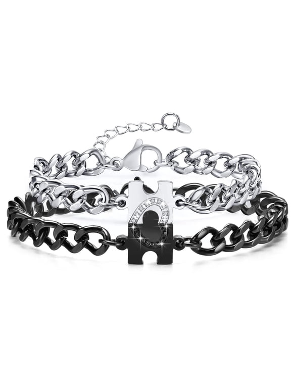 Matching Bracelets for Couples, Long Distance Relationship Gifts Puzzle Heart Stainless Steel Bracelets for Women Men, His Hers Bracelets Set for Bf gf Husband Wife Friends Anniversary Promise Gift