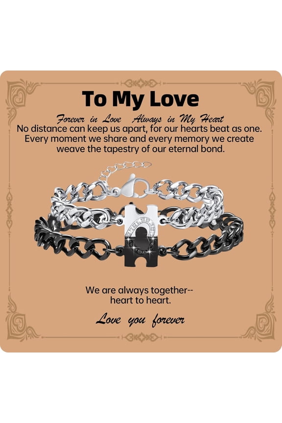 Matching Bracelets for Couples Puzzle Heart Bracelets – Perfect Anniversary & Valentine's Day Gifts for Him & Her – Ideal Love Token for Boyfriend, Girlfriend, Husband, Wife, and Dear Friends(B&W)