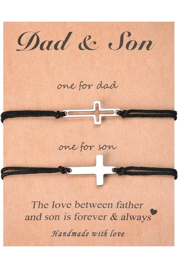 Matching Bracelets Gifts for Dad Son Daddy Fathers Day Gift for Father Papa Dads Birthday Christmas Gifts for Men Graduation Gifts for Son To Dad Gifts from Son Adjustable Cross Bracelets Set