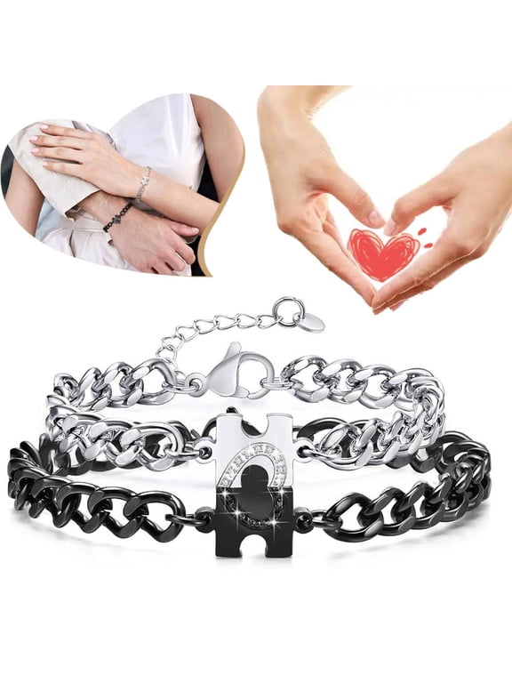 Matching Bracelets Puzzle Couples Bracelets Long Distance Relationship Couples Jewelry Valentines Gift for Boyfriend Girlfriend Men Women His and Hers