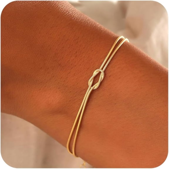 Matching Bracelets for Couples,Dainty Gold Love Knot Bracelet 14K Gold Plated Herringbone Chain Bracelet Relationship Jewelry Gifts for Best Friend