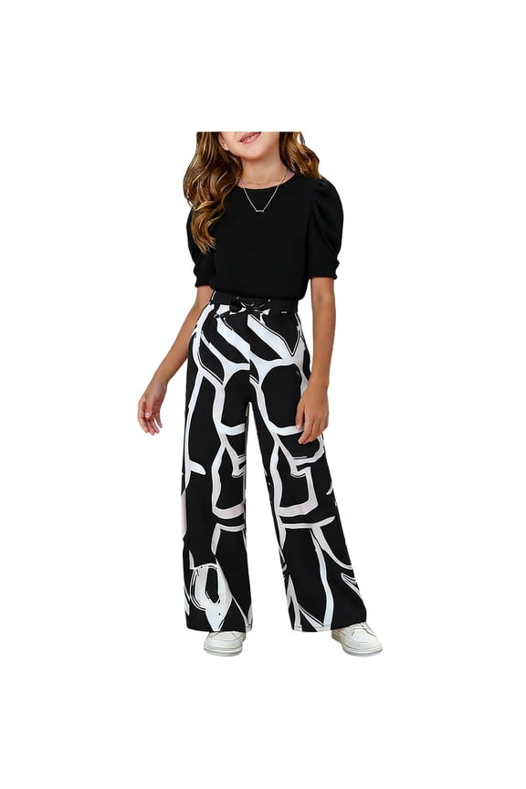 Matching Brunch Trousers Pants 2PC Sets for Children Boy Girl Summer Fall 2 Piece Flare Wide Leg Plain Bootcut Leg Top T Shirts Trousers Pants 2PC Sets Kid 2026 7 Years