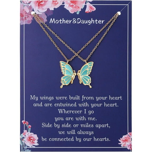 Matching Butterfly Mother Daughter Necklace Set for 2 Mother's Day Valentine's Day Christmas Thanksgiving Birthday Gift for Women