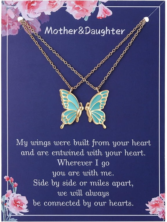 Matching Butterfly Mother Daughter Necklace Set for 2 Mother's Day Valentine's Day Christmas Thanksgiving Birthday Gift for Women