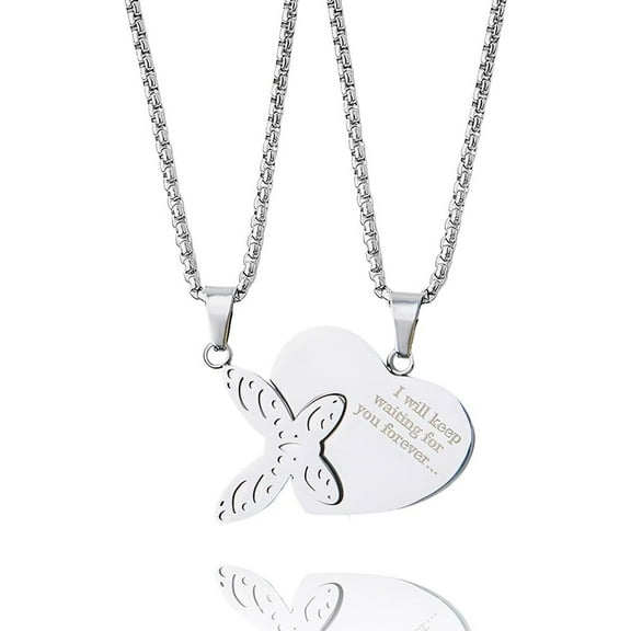 Matching Butterfly Necklaces for 2 Couple I Love You Gifts for Him Her I will Keep Waiting for You Necklace for Wife Husband Anniversary Birthday Gift for Fiance Fiancee Wedding Engagement Gift