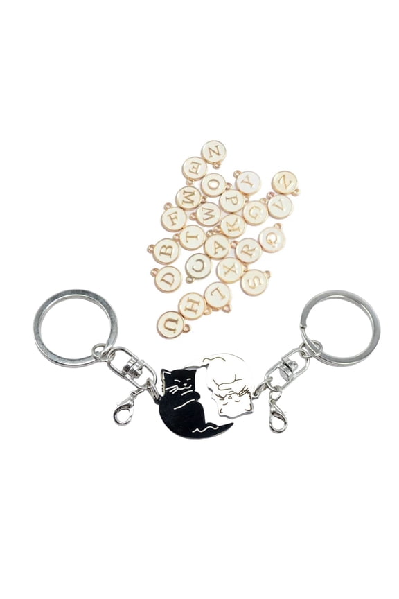 Matching Cat Pendant Keychains For Couples Stylish Black And White Design Ideal For Valentines Day Or Special Occasions