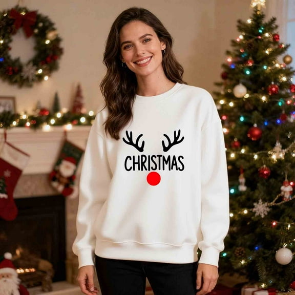 Matching Christmas Couples Sweatshirts Merry Christmas Letter Printing Long Sleeve Shirts Crewneck Pullover Winter Fleece Sweaters Xmas Funny Holiday Sweatshirts Gifts(Women)