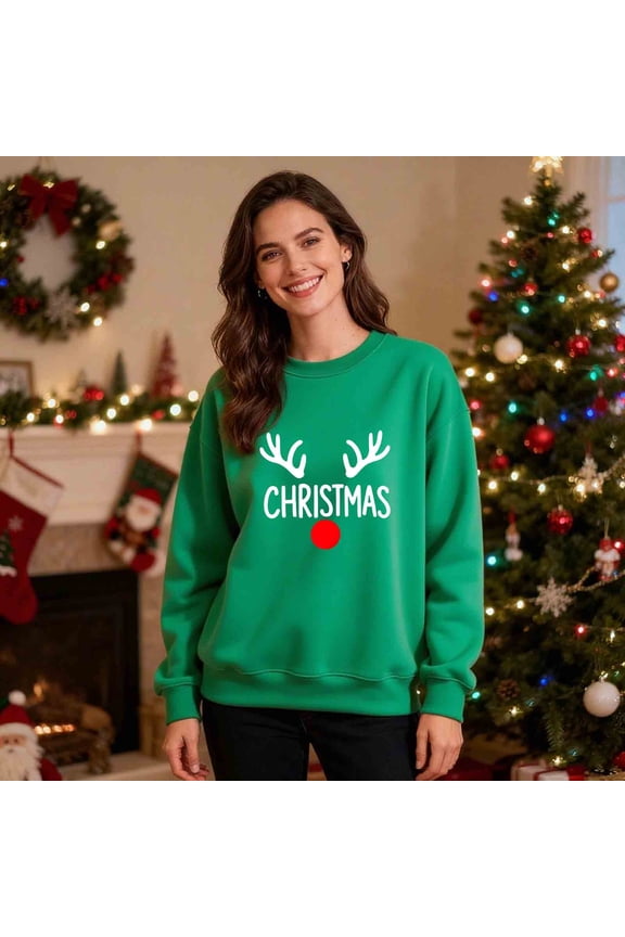 Matching Christmas Couples Sweatshirts Merry Christmas Letter Printing Long Sleeve Shirts Crewneck Pullover Winter Fleece Sweaters Xmas Funny Holiday Sweatshirts Gifts(Women)