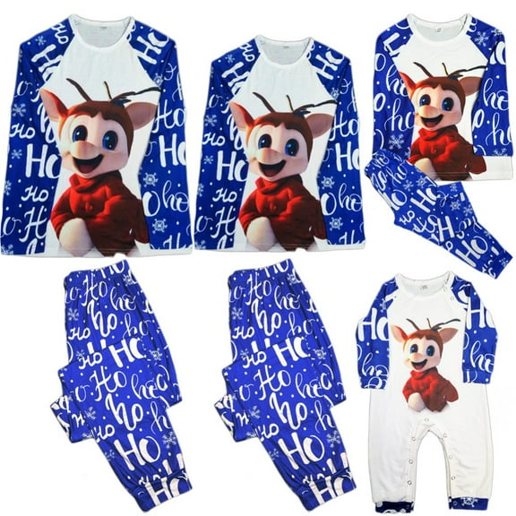 Matching Christmas Pajama Set for Family Long Sleeve Tshirt Top and Pants Xmas Printed Pjs Suit for Couple