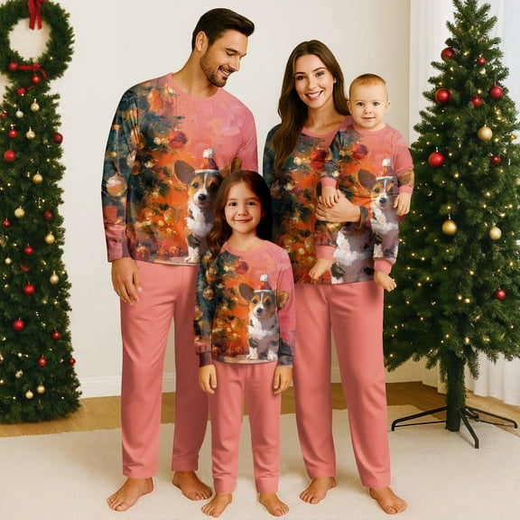 Matching Christmas Pajamas, Christmas Pajamas, Christmas Elements Family Matching Print Sets Pajamas Loungewear Outfits Family Matching Long Sleeve Tops Pants Set, Printing Style E