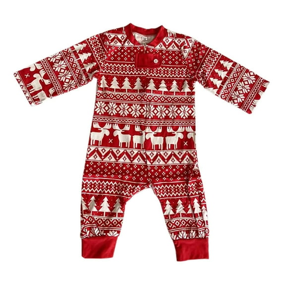 Matching Christmas Pajamas For Family Christmas Classic Print Family Matching Baby Romper Long Sleeve Crew Neck Full Length Pants Cozy Sleepwear For Baby Red 18M