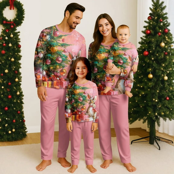 Matching Christmas Pajamas, Family Christmas Pajamas, Christmas Elements Family Matching Print Sets Pajamas Loungewear Outfits Family Matching Long Sleeve Tops Pants Set, Printing Style J