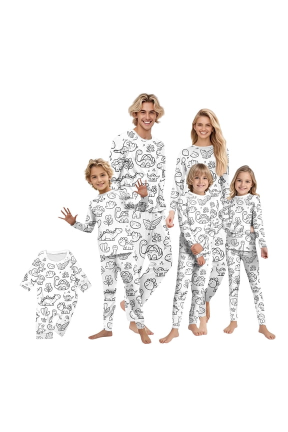 Matching Christmas Pajamas, Family Christmas Pajamas, Family Matching Colorable Pajamas Sets 2 Piece Diy Hand Painted Homewear Set Holiday Cute Funny Coloring Pajama Set, White-Style 1