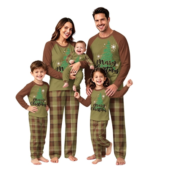Matching Christmas Pajamas for Family Holiday Christmas Letter Print Long Sleeve T Shirt and Xmas Plaid Pants Pjs Soft Sleepwear Loungewear for Women,2XL