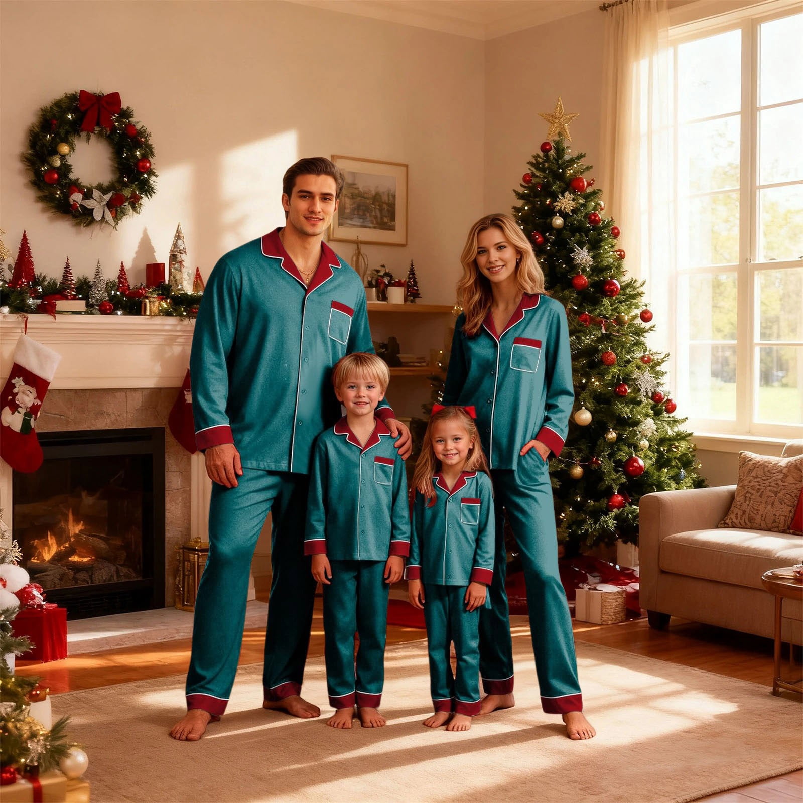 Matching Christmas Pajamas for Family Silk Pajamas Long Sleeve Button ...
