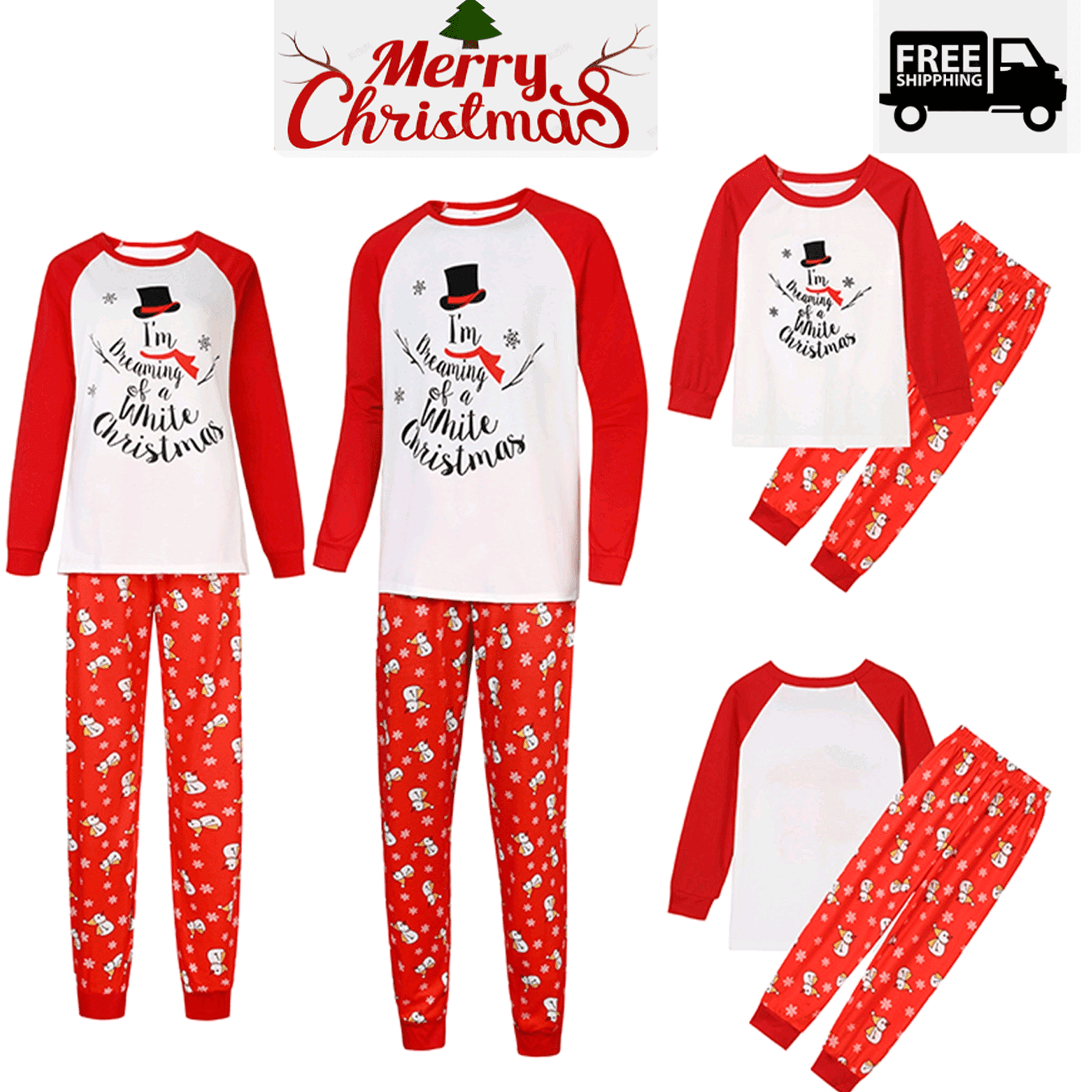 Matching Christmas Pajamas For Family Letter Print Long Sleeve O-neck ...