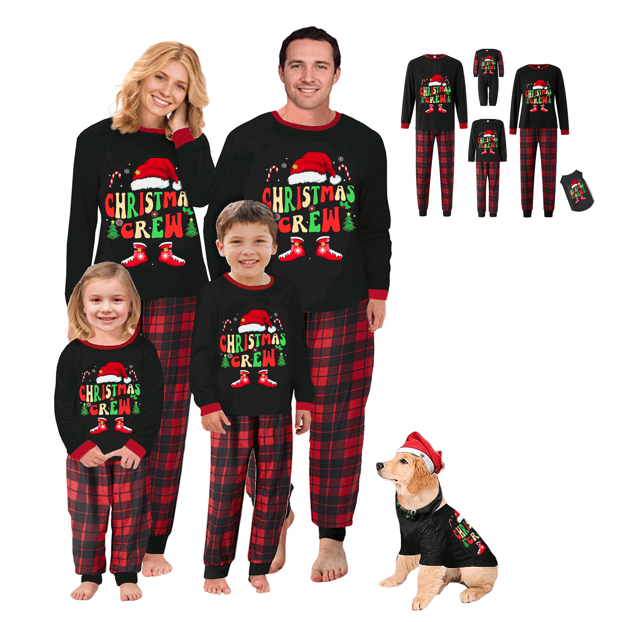 Matching Christmas Pajamas For Family Letter Santa Hat Pattern and