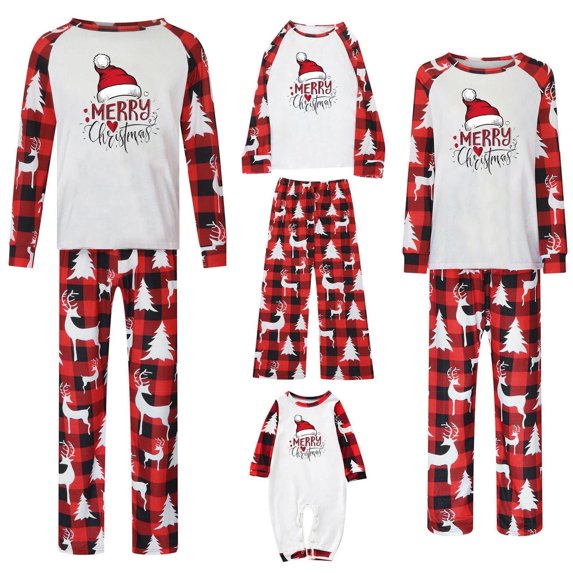Matching Christmas Pajamas Soft Festival Party Sleepwear Lounge Set with Letter and Plaid Printed Red-2(Dad) M