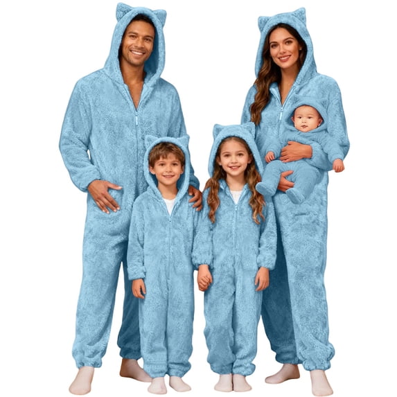 Matching Christmas Pajamas for Family Fluffy Jumpsuit Warm Windproof Romper with Protective Hood Personalized Christmas Pajamas