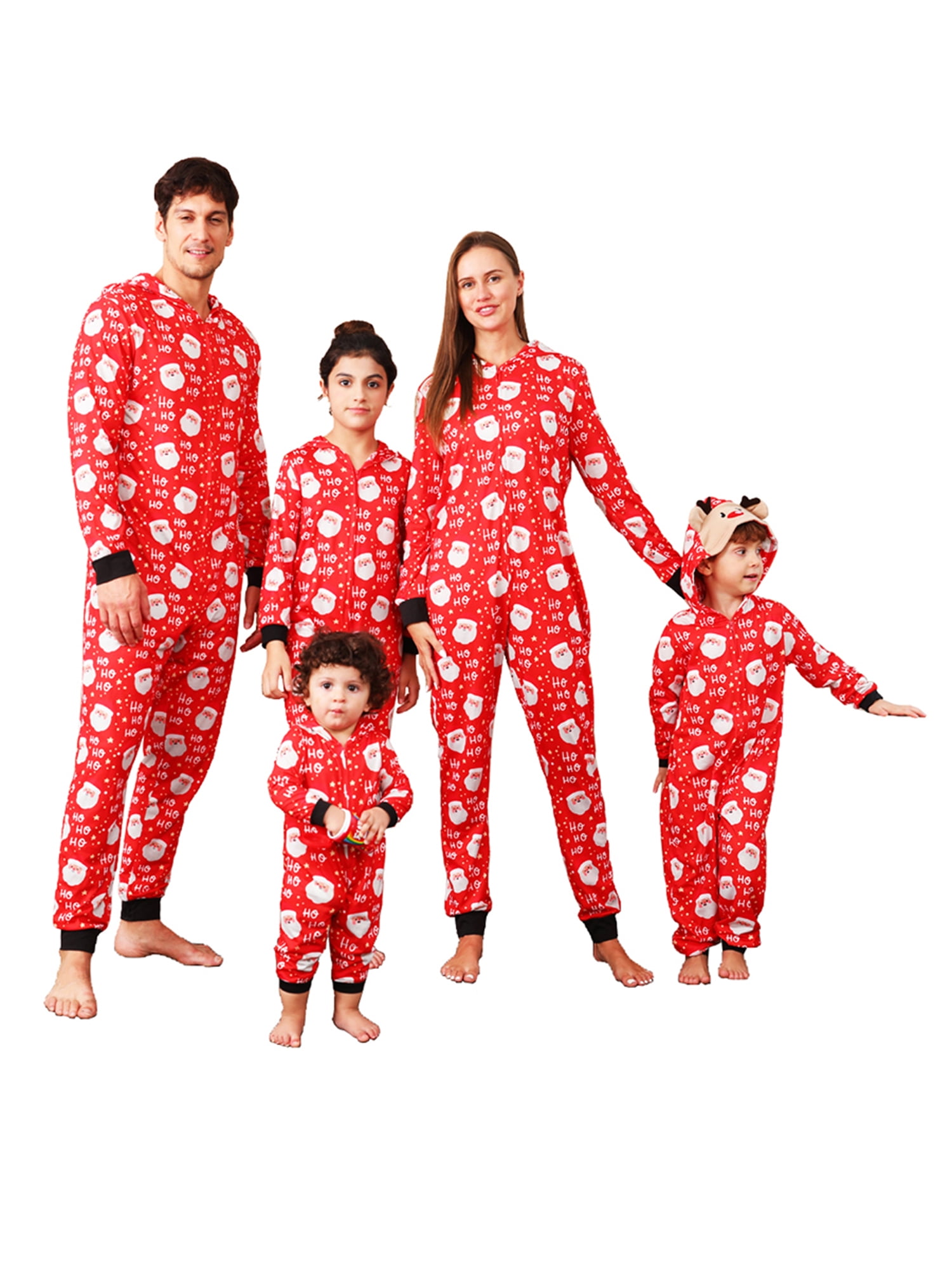 Matching Christmas Pajamas for Family Long Sleeve Santa Print Hooded