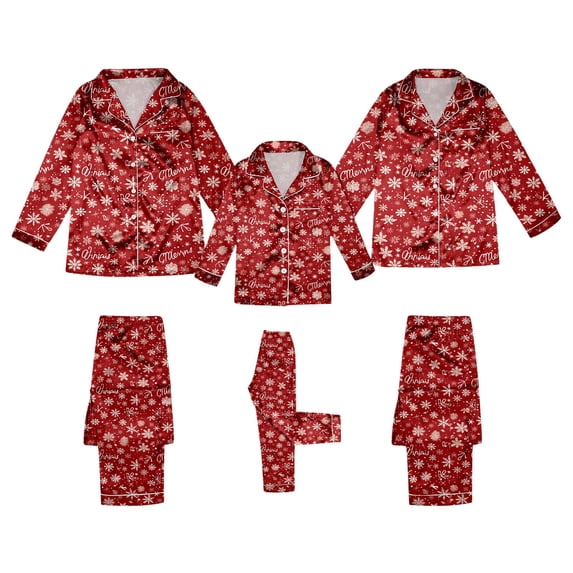Matching Christmas Pajamas for Family Satin Pajamas Long Sleeve Button down Festival Party Sleepwear Matching Pajamas Family Christmas Pjs Womens