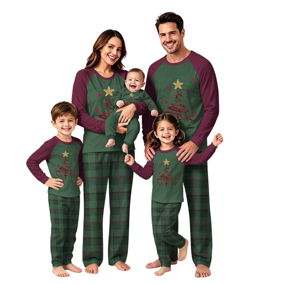 Matching Christmas Pajamas for Family Soft Christmas Tree Plaid Print Onesies Sleepwear Holiday Pjs Loungewear