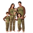 thumbnail image 1 of Matching Christmas Pajamas for Family, Ultra-Soft Cotton Holiday Pajamas, Xmas Letter Print Brown Raglan Green Plaid Pjs Pants, 1 of 5