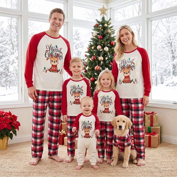 Matching Christmas Pajamas for Family and Dog, Holiday Sleepwear Outfits