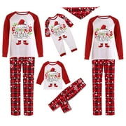 WSEVYPO Matching Christmas Pjs for Family Pajamas Xmas, Elf Hat Letter Print Tops Snowflake Pattern Trousers Sleepwear Set