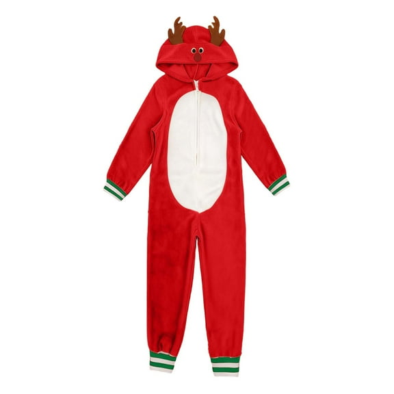 Matching Christmas Pjs for Family Reindeer Print Onesie Pajamas Hoodie One Piece Xmas Sleepwear Outfits