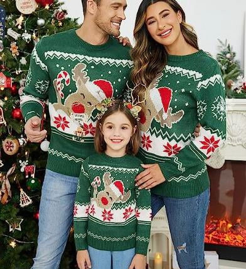 Matching Christmas Sweater Long Sleeve Crew Neck Cartoon Elk Pullover Family Sweater Winter Clothes Walmart