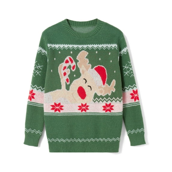 Matching Christmas Sweater, Long Sleeve Crew Neck Cartoon Elk Pullover Family Sweater Winter
