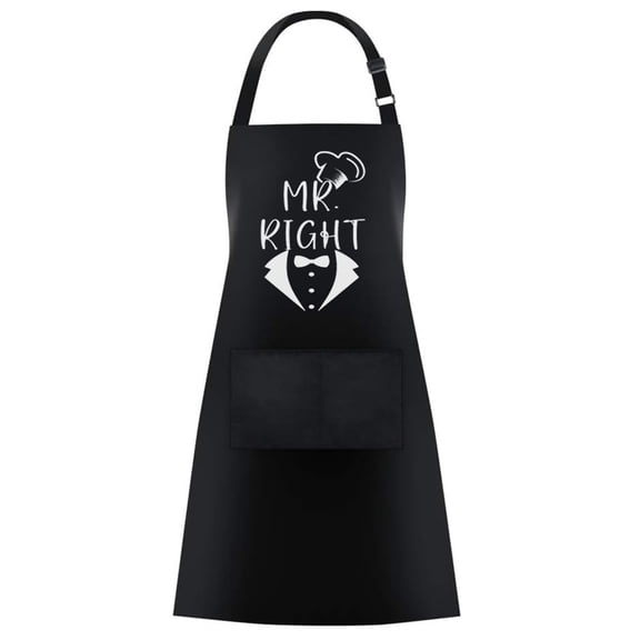 Matching Couple Aprons Black Polyester Kitchen Wear MR & Mrs Embroidered Design Quick Adjustable Straps