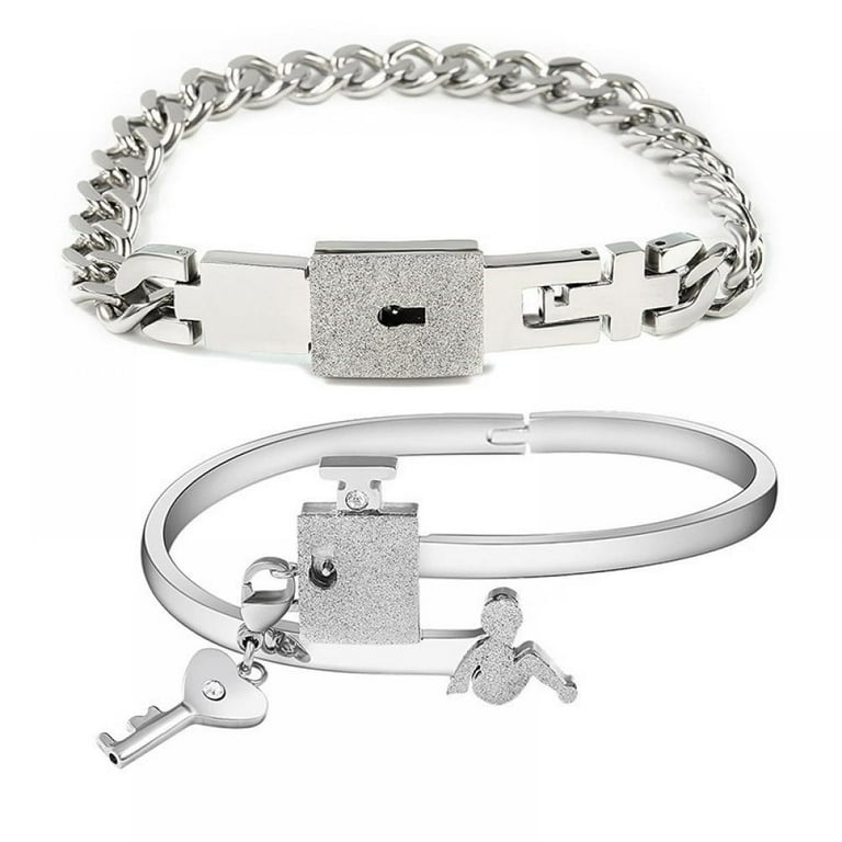 Silver Heart Lock And Key Stainless Steel Couple Bracelet