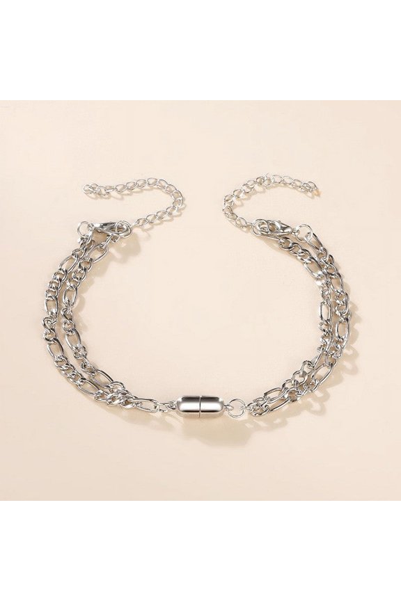 Couple Bracelets Magnetic Matching Set Fashion Alloy Hand Chain Jewelry Geometric Design for Couples Friendship