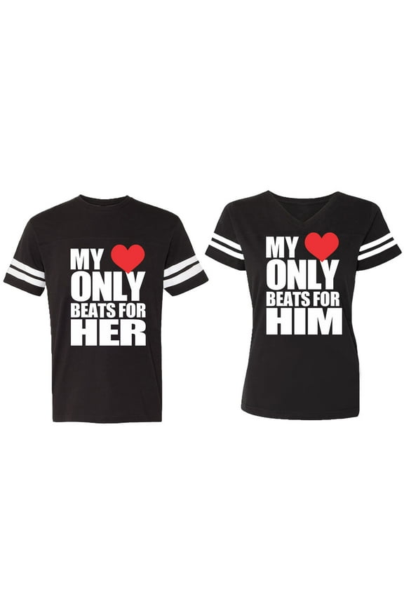 Matching Couple Cotton Jerseys (Men Black / Women Black) (Men S / Women S)