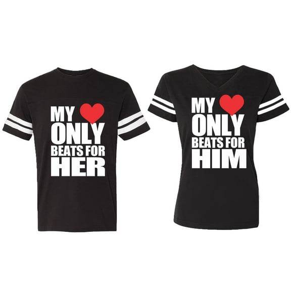 Matching Couple Cotton Jerseys (Men Black / Women Black) (Men S / Women S)