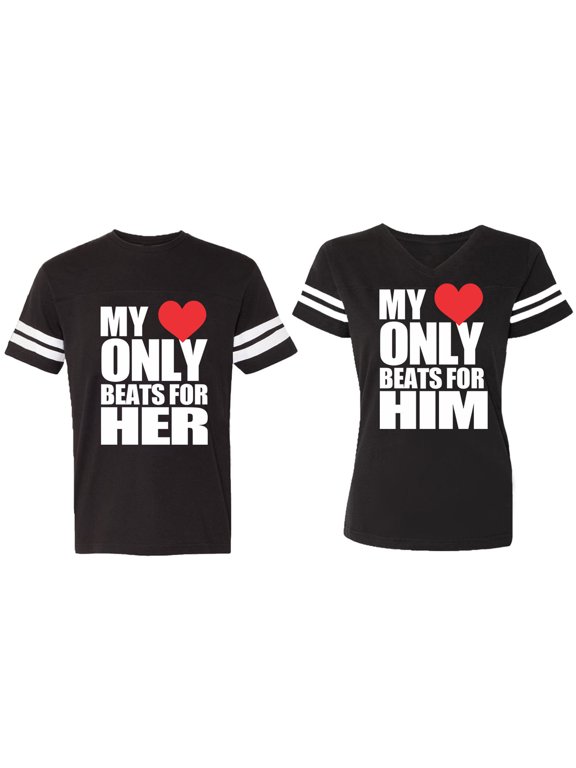Matching Couple Cotton Jerseys (Men Black / Women Black) (Men S / Women S)