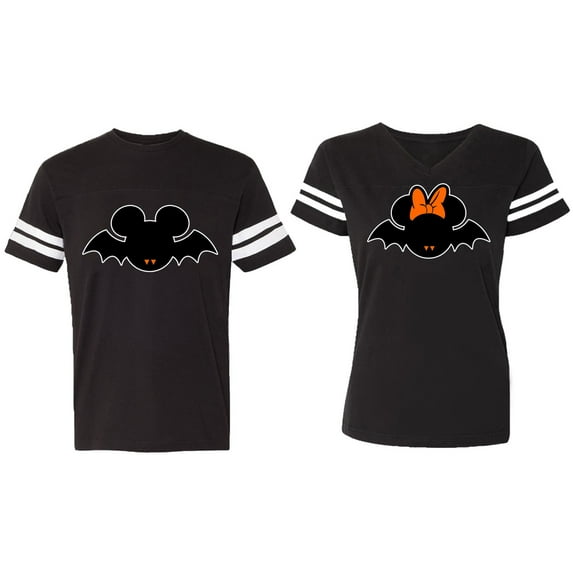 Matching Couple Cotton Jerseys (Men Black / Women Black) (Men XL / Women S)