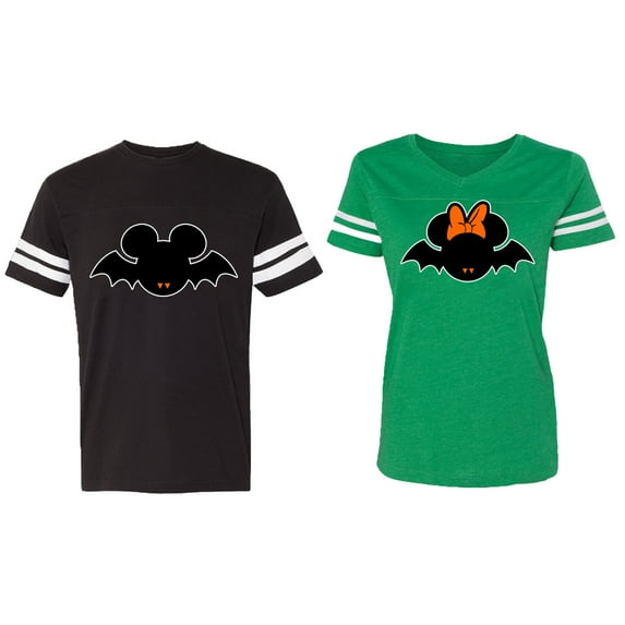 Matching Couple Cotton Jerseys (Men Black / Women Green) (Men M / Women S)