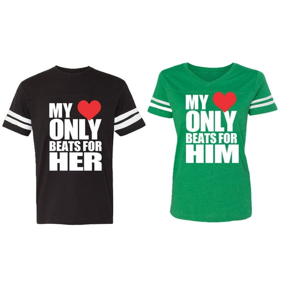 Matching Couple Cotton Jerseys (Men Black / Women Green) (Men M / Women XXL)