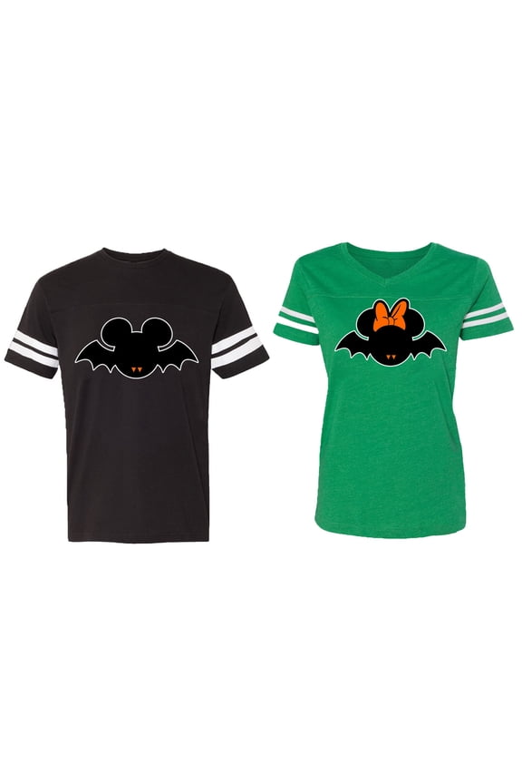 Matching Couple Cotton Jerseys (Men Black / Women Green) (Men S / Women M)