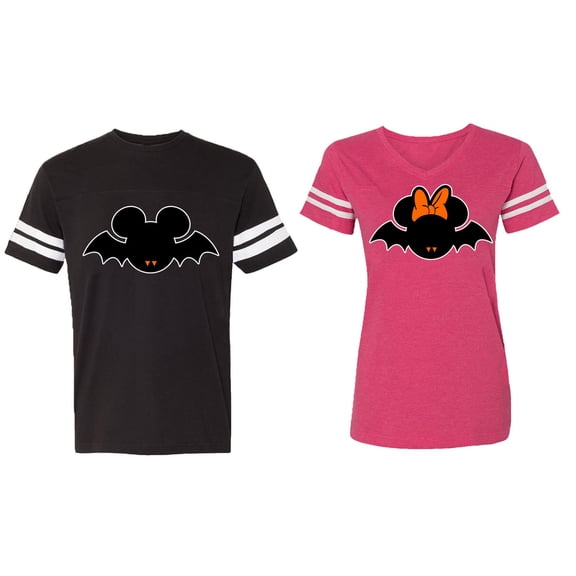 Matching Couple Cotton Jerseys (Men Black / Women Pink) (Men L / Women S)