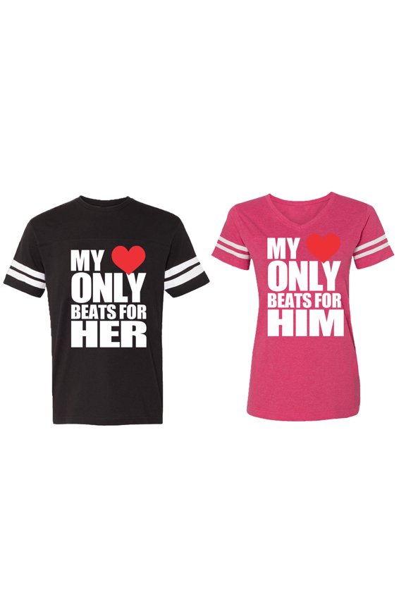 Matching Couple Cotton Jerseys (Men Black / Women Pink) (Men M / Women L)